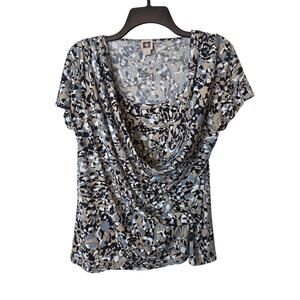 Anne Klein Abstract Cowl Neck Faux Wrap Blouse, XL